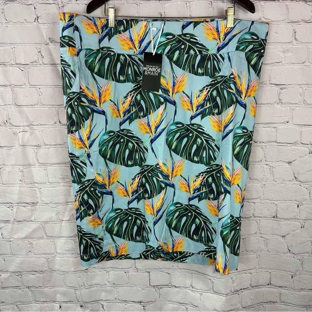NWT Monroe & Main Tropical Leaf Pencil midi Skirt resort beach women 2X coastal